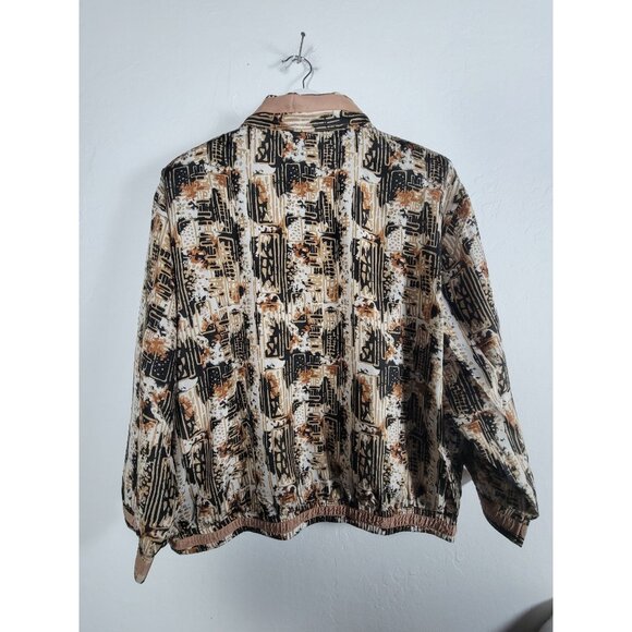 Vintage Anney Collection Womens Abstract Print Silk Bomber Jacket 1X Lightweight - Picture 2 of 10